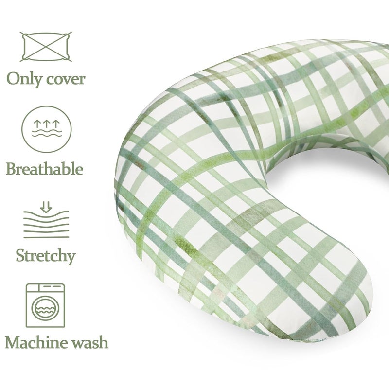 DAYEEBALL Nursing Pillow Cover, Removable Nursing Covers for Breastfeeding Pillows, Stretchy and Soft Fit for Baby Girls Boys Newborn, Green Grid (Only Cover) - Image 3